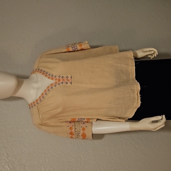 Cream Embroidered Raw Hem Boho Cotton Swing Festival Tunic - Picture 2 of 8